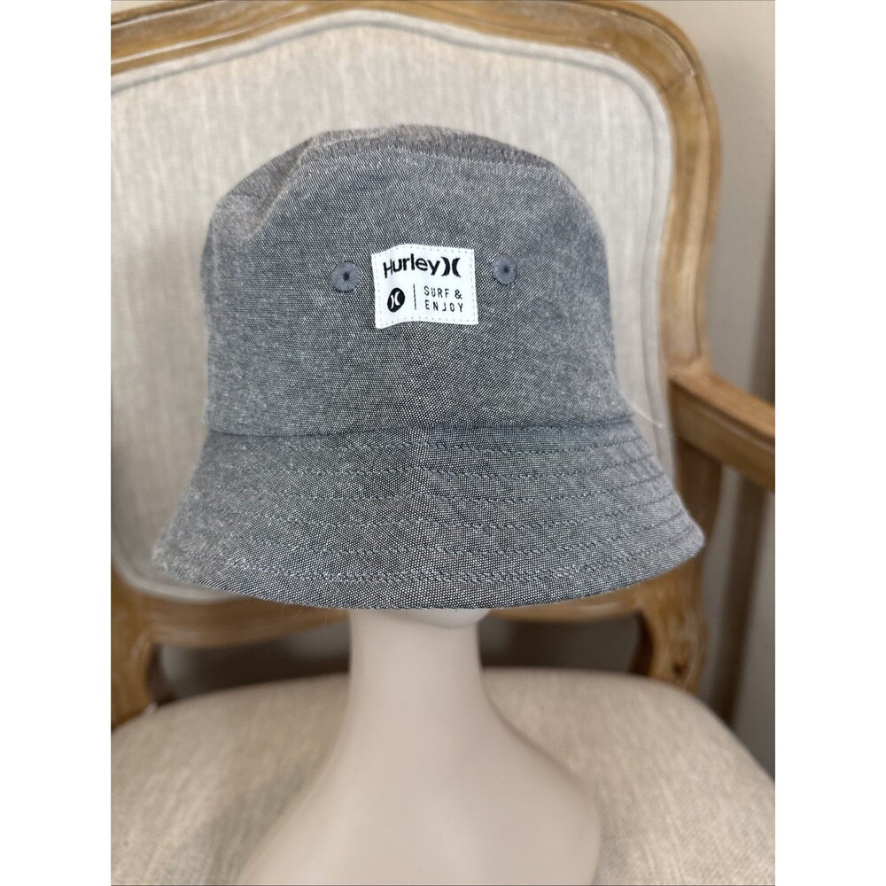 Hurley Men’s Chambray Bucket Hat Surf & Enjoy Grey New With Tags Summer Casual